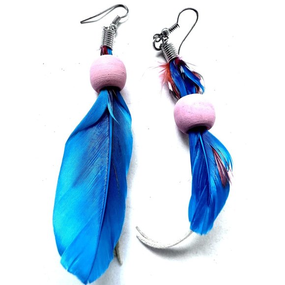 Seneca Feather BLUE Fashion Earring - Picture 1 of 3